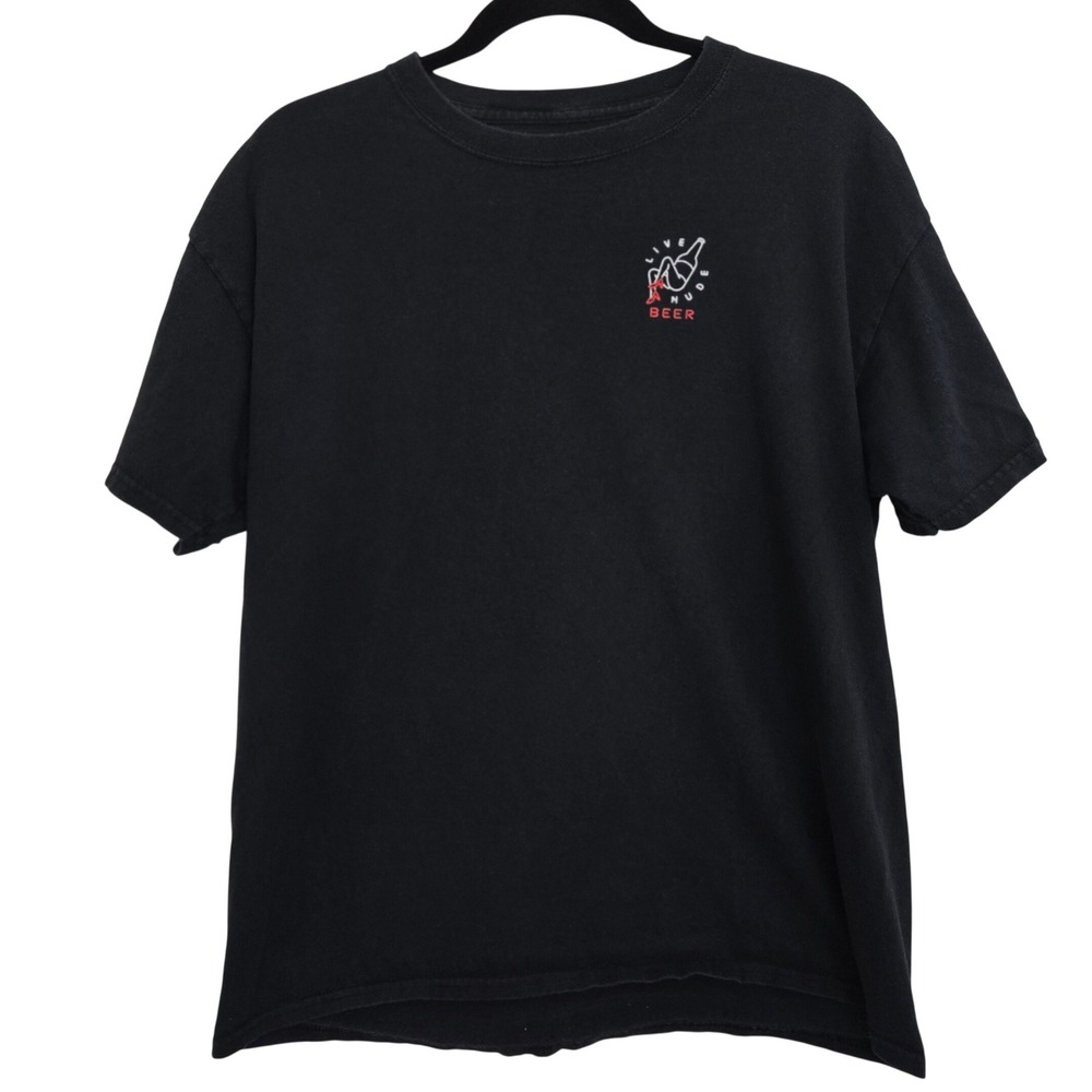 Beer Savage‎ T-Shirt Large Black Live Nude Beer Graphic Novelty Party Skater Tee